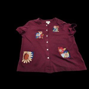 Christopher Banks Maroon and Flower Classic Cottagecore Light Sweater